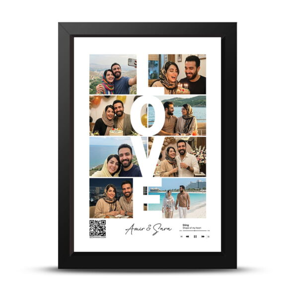 تابلو-کلاژ-LOVE-قاب-مشکی تابلو کلاژ طرح LOVE 8 تکه - قاب مشکی